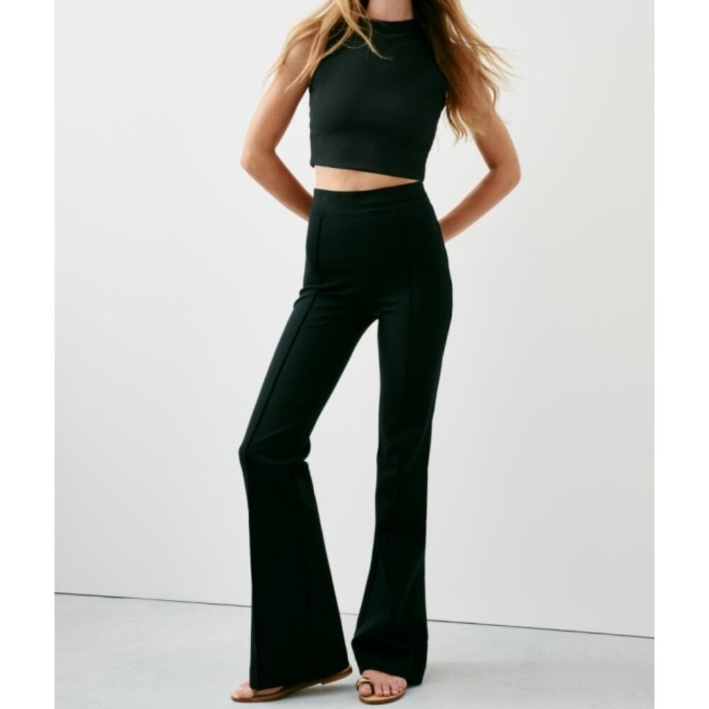 Spanx Perfect Pant Hi-Rise Flare Black Ponte High-Waisted Shapewear Trousers XLP